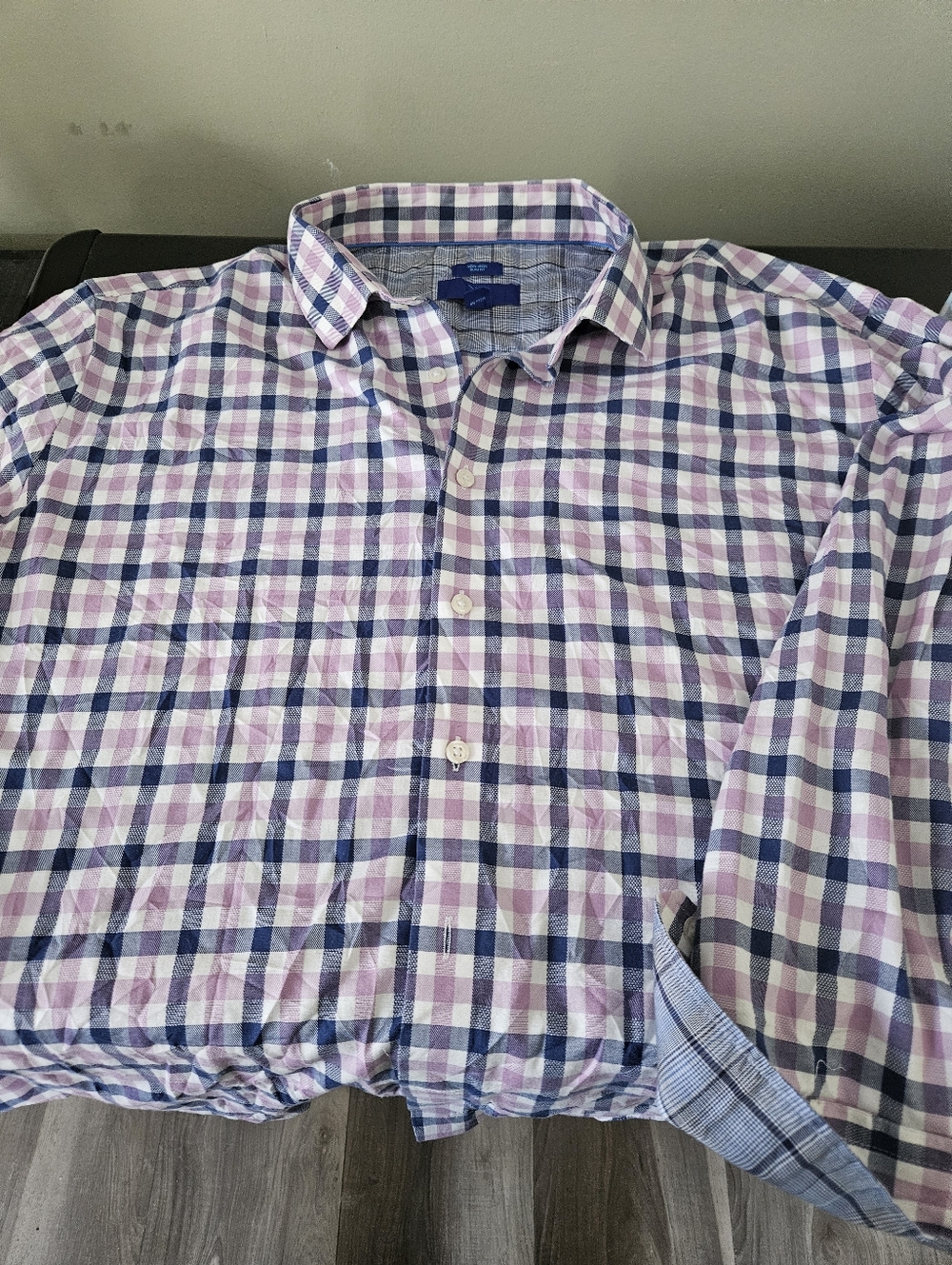 Egara Men's Purple and White Checked Dress Shirt